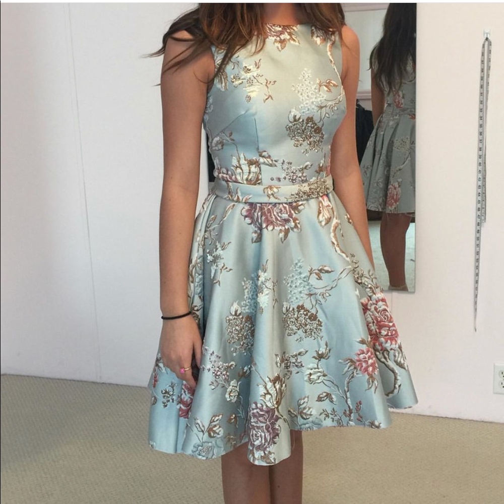 Blue Brocade Floral Ieena Mac Duggal Dress